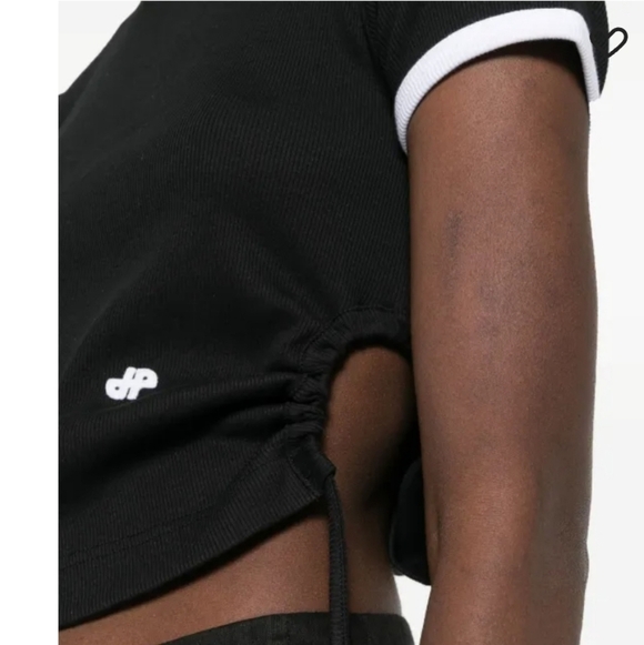 Patou Ribbed-Knit Cut-out T-Shirt Cinched Side With Drawstrings Ringer Size Med - Picture 3 of 9